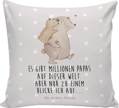 Produktbild von Mr. & Mrs. Panda kissen für couch Papa Bär - Grau Pastell - Geschenk, Vatertag, Geburtstag, Dekokissen, Kuschel, bedruckt, zier, kuschelkissen 40x40, sofa, Muttertag