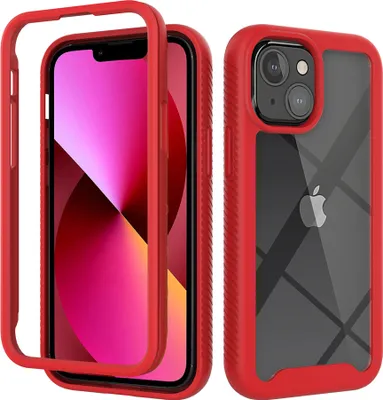 Produktbild von iPhone 13 Hülle, Hybrid Transparente Rückseite Robust TPU Bumper Rutschfest Stoßfest Ganzkörper Schutzhülle für iPhone 13 Rot