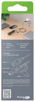 Image de GP CY1N Câble de charge et de synchronisation 1m 3in1 USB-A vers Micro/USB-C/Light