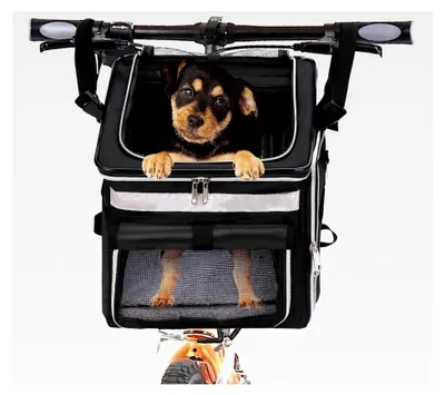 Produktbild von Fahrradtasche für Haustiere, Rucksack für Hunde und Katzen mit atmungsaktivem Netzfenster, faltbare Tragetasche für kleine und mittlere Hunde und Katzen bis 6 kg (Schwarz)
