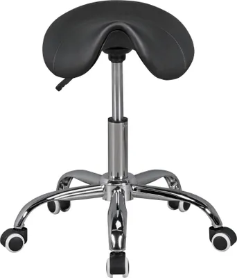 Image de FineBuy MENTON Tabouret de selle noir Tabouret de travail avec revêtement en similicuir Tabouret à hauteur réglable Tabouret pivotant à roulettes Tabouret de coiffure et tabouret de cabinet