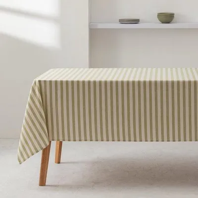 Immagine prodotto di Tovaglia a strisce rettangolari, verde, impermeabile, 100% cotone, lavabile, 140x180 cm