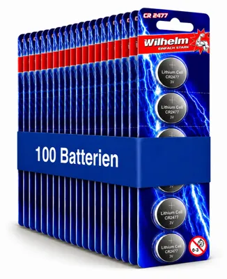 Produktbild von Knopfzelle CR2477 3V Lithium 1070 mAh 100 Stück im Blisterpack, Temperaturbereich -20°C bis +70°C, KI-generiertes Bild