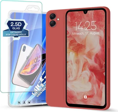 Produktbild von Hülle für Samsung Galaxy A05 mit 9H Displayglas Displayschutz Plus Case Cover Bumper Silikon Softgrip Schutzhülle Farbe: Rot
