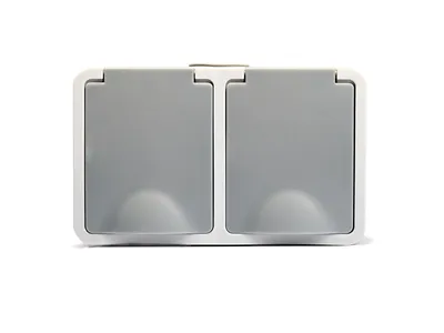 Produktbild von McPower Feuchtraum Doppelsteckdose Aufputz horizontal | Fix | 2-fach Steckdose IP54 mit Klappdeckel grau