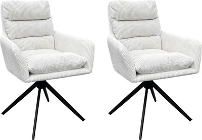 Produktbild von byLIVING Esszimmerstuhl 2er Set PURA / Grob-Cord off white / Gestell Metall schwarz matt / Sitzschale 360° drehbar / B 58, H 74, T 60 cm