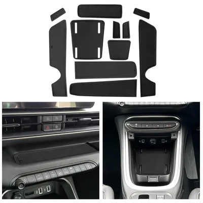 Image de Compatible avec la Jeep Avenger 2023, 2024 et 2025 (modèles Avenger EV et Hybrid) : tapis en caoutchouc pour la console centrale, tapis antidérapants pour les porte-gobelets, accessoires en caoutchouc pour les accoudoirs de l'Avenger 2023 (noir)