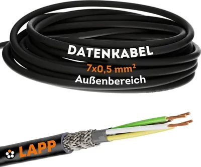 Produktbild von 10 Meter Lapp 1030522 LiYCY geschirmte Steuerleitung 7x0,5 mm² I UV-resistent I Signalkabel 7 adrig I Datenkabel für Außenbereich I Lötkabel I Verbindungsleitung LED I Anschlussleitung schwarz