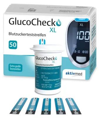 Produktbild von GlucoCheck XL Blutzuckerteststreifen 50 Stück – für GlucoCheck XL Messgerät