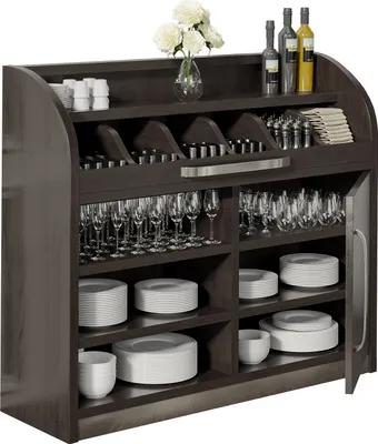 Produktbild von LEA | Besteckschrank | B110cm x H105 | Wenge-Schwarz | 1xTür + 4xBöden | Holz Kellnerstation Schrank Kommode Servier Gastro