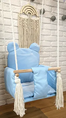 Produktbild von Süße Kinderschaukel  für Kinderzimmer Babyschaukel mit Spielzeug Schaukelsitz Schaukel Holz Stoff Schaukelsitz  Hängesessel  Geschenk Kinderzimmer Draußen Drinnen Süß Teddy Bear