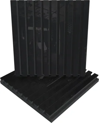 Produktbild von 2er-Pack – Lamellen-Schallabsorptions-Diffus-Akustikplatte | 50 x 50 x 5 cm | Farbe: (POLE, schwarzer Glanzkunststoff)