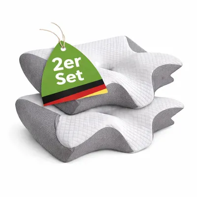 Produktbild von 2 Stück Nackenkissen Kopfkissen Ergonomisches Orthopädisches Kissen Gegen Nackenschmerzen Memory Foam Kissen Seitenschläfer Grau YaLiva_Decor®