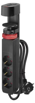 Zdjęcie produktu dla Pionowa listwa gniazdowa EMOS 3-krotna z szybkim ładowaniem 2x USB-A + 1x USB-C, z zaciskiem stołowym i przełącznikiem, kabel 1,5 m 1,5 mm2, do użytku w pomieszczeniach, P1321PD