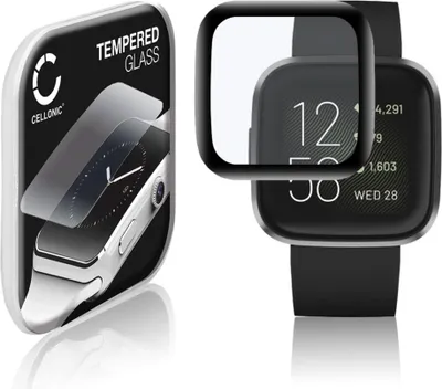 Image de Protection d'écran en verre compatible avec FitBit Versa 2 / Versa 2 SE (3D Full Cover, résistance 9H, 0,33mm, Full Glue) - protège écran montre connectée sport gps fitness