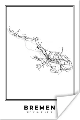 Produktbild von MuchoWow® Poster Karte - Stadtplan - Bremen - Deutschland - Schwarz und weiß 20x30 cm - Papierdruck