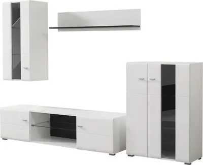 Immagine prodotto di Dmora Parete Attrezzata Ozzero 264x42x182h cm Bianco Opaco, Modulabile 7 Ripiani