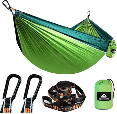 Produktbild von NATUREFUN Ultraleichte Camping Hängematte 300kg Tragkraft 275x140cm Apfelgrün/Dunkelgrün