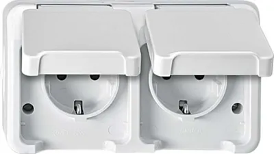 Produktbild von Merten SCHUKO-Doppel-Steckdose lichtgrau, mit BRS MEG2320-8029