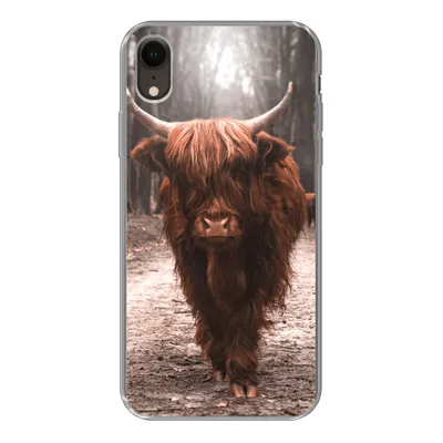 Produktbild von MuchoWow® Handyhülle Schutzhülle Hülle für iPhone XR Schottischer Hochländer - Wald - Kuh - Tiere - Natur Silikon Softcase Handy Hülle - Schutzdeckel