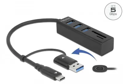 Produktbild von DELOCK 3 Port USB 3.2 Gen 1 Hub + SD undmicro SD Card Reader