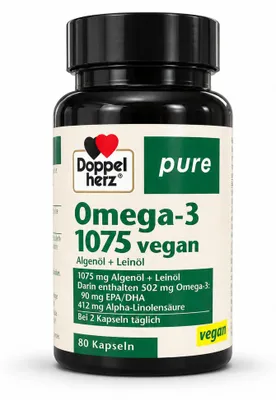 Zdjęcie produktu dla DOPPELHERZ Omega-3 1075, czyste kapsułki wegańskie, 80 sztuk.