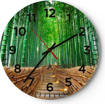Produktbild von Wanduhr - Rund - Glasuhr - Bambus Pflanze - 30x30cm - Schleichendes Uhrwerk - Lautlos - zum Aufhängen bereit - Dekoration Modern - Wanddekoration aus Glas - C4AR30x30-3979