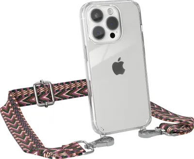 Produktbild von EAZY CASE Handykette - Verstellbarer Trageriemen kompatibel mit Apple iPhone 15 Pro, Handykordel mit transparenter Silikon-Hülle, Band in Lila