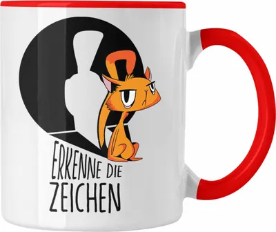 Produktbild von Trendation - Tasse mit Katzenmotiv - Erkenne die Zeichen Geschenk Spruch Geschenkidee (Rot)
