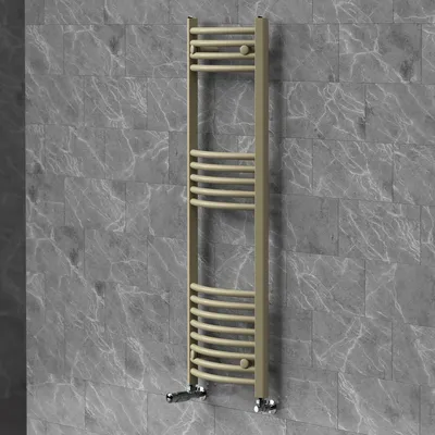 Produktbild von LuxeBath Handtuchheizkörper 400x1200 mm Badheizkörper mit Thermostatventil, Handtuchtrockner Sahara gebogen mit Seitenanschluss, Handtuchhalter, Beige