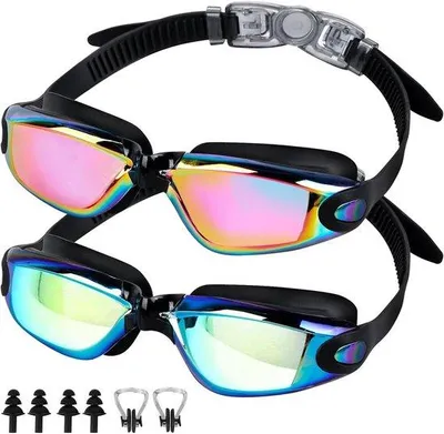 Image de Deux paires de lunettes de plongée pour enfants - Lunettes de plongée avec protection nasale, bouchons d'oreilles et traitement anti-buée, pour filles et garçons