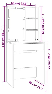 Produktbild von vidaXL Schminktisch mit LED Betongrau 60x40x140 cm