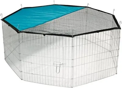 Produktbild von Außengehege für Kleintiere Kerbl, Octogonal, Metall verzinkt, Mit Netz und Sonnenschutz, 8 Elemente 57x57cm, Inkl. Erdspieße