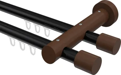 Produktbild von Interdeco Innenlaufstange / Gardinenstange mit Innenlauf Schwarz / Nussbaum lackiert, Typ Talent Feta (Kappe), 20 mm Ø 2-läufig, 100 cm