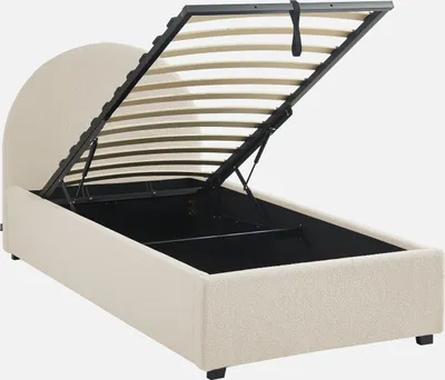 Immagine prodotto di Struttura letto con contenitore e testiera 90x190cm, imbottita bouclé, Bianco