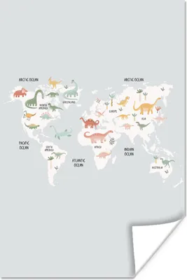 Produktbild von MuchoWow® Poster Weltkarte - Kind - Dino 60x90 cm - Wanddekoration