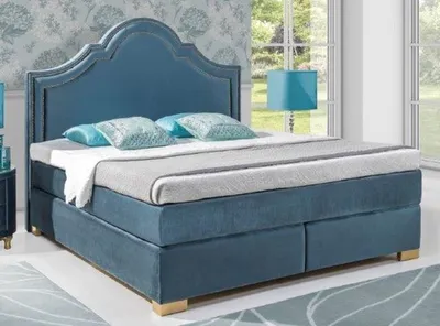 Produktbild von Casa Padrino Jugendstil Doppelbett Blau / Gold - Verschiedene Größen - Elegantes Massivholz Bett mit Kopfteil - Jugendstil Schlafzimmer Möbel