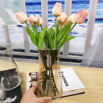 Produktbild von Vase aus klarem Glas, kristallene dekorative Vase, Blumenhalter für das Home Office, Geschenk zur Hochzeit, Einweihungsparty