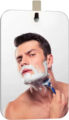 Immagine prodotto di Specchio da doccia antiappannamento - Specchio da barba antiappannamento (48 x 28 cm) - Specchio da barba antiappannamento con gancio - Specchio da trucco da parete antiappannamento