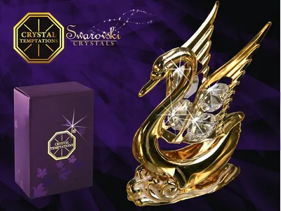 Zdjęcie produktu dla CRYSTAL TEMPTATIONS - Duży łabędź na złotej fali Schwan 4048 Swarovski-Kristall 24k vergoldet 85 x 60mm