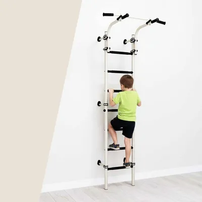 Produktbild von Indoor Sprossenwand Wandmontierte für Erwachsene  Klettergerüst aus Metall mit Zubehör Teenager, weiß und schwarz