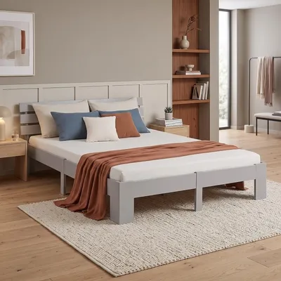 Produktbild von Homestyle4u Doppelbett Holzbett 180 x 200 mit Lattenrost Bett Bettgestell Grau Kiefer Holz