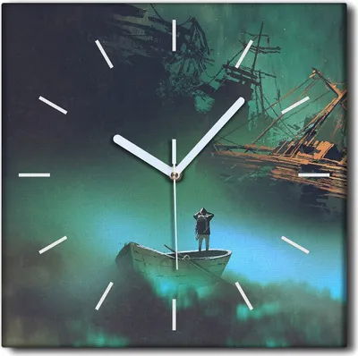 Produktbild von Coloray Uhr auf Leinwand 30x30 cm Wand Uhr Dekoration Wohnzimmer Segeltuch weiße Zeiger -Schiffskosmos-Wolken