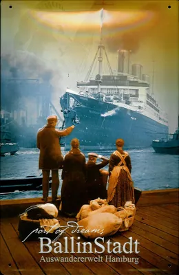 Produktbild von Blechschild Ballin Stadt Auswandererwelt Hamburg Schiff Schild Nostalgieschild