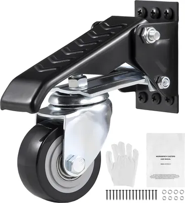 Zdjęcie produktu dla Kółka skrętne do stołów warsztatowych SucceBuy, nośność 75 kg, zestaw 4 sztuk, 6,35 cm, wytrzymałe, montowane z boku, chowane, regulowane kółka skrętne, kółka skrętne 360° do stołów warsztatowych, stołów i wyposażenia, czarne