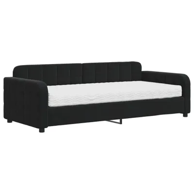 Image de vidaXL Lit de jour avec matelas noir 90x200 cm velours