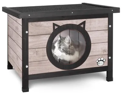 Produktbild von VOUNOT® Katzenhaus aus Holz, Katzenhaus mit Asphaltdach, Draussen Katzenhütte 57 x 45 x 43 cm, Grau