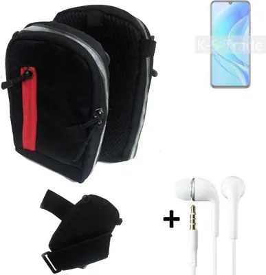 Produktbild von K-S-Trade Outdoor Gürteltasche Holster Umhängetasche + Kopfhörer kompatibel mit Huawei Enjoy 50 schwarz Handy Tasche Case travelbag Schutzhülle