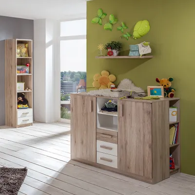 Produktbild von Babyzimmer Set 5-teilig in Eiche mit weiß CANTON-43 mit Wickelkommode