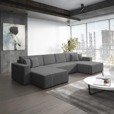 Produktbild von Wohnlandschaft Schlafsofa Sofa CONOR Stoff Poso Dunkelgrau